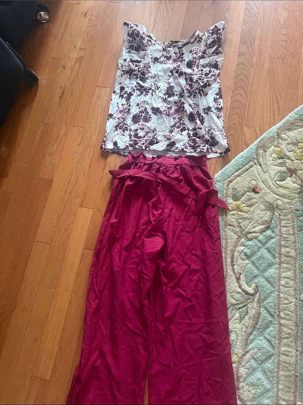 Women's Magenta Paperbag Waist Wide-Leg Skirt